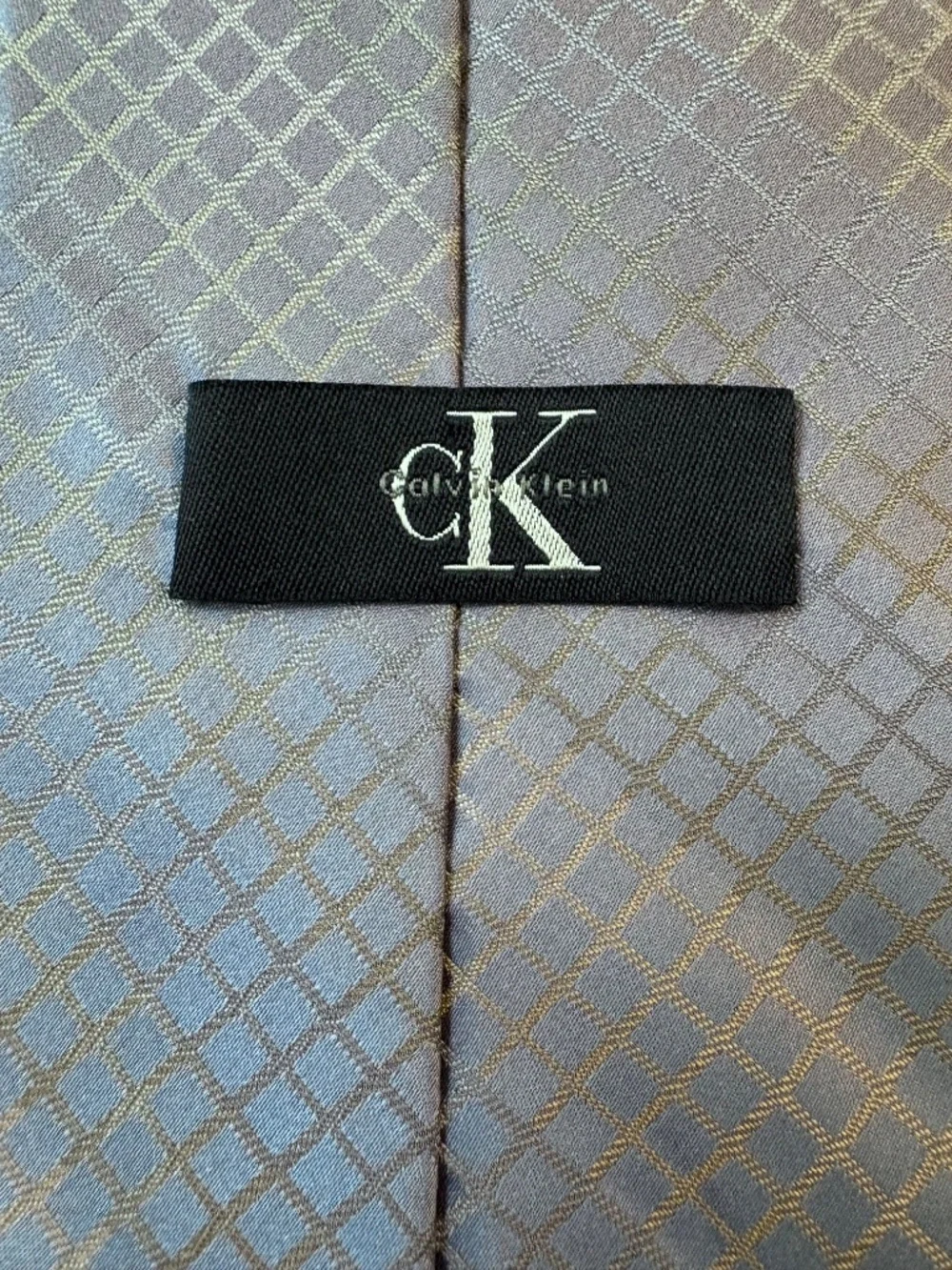 Calvin Klein Men's Silk Tie – Blue & Gold Grid Pattern